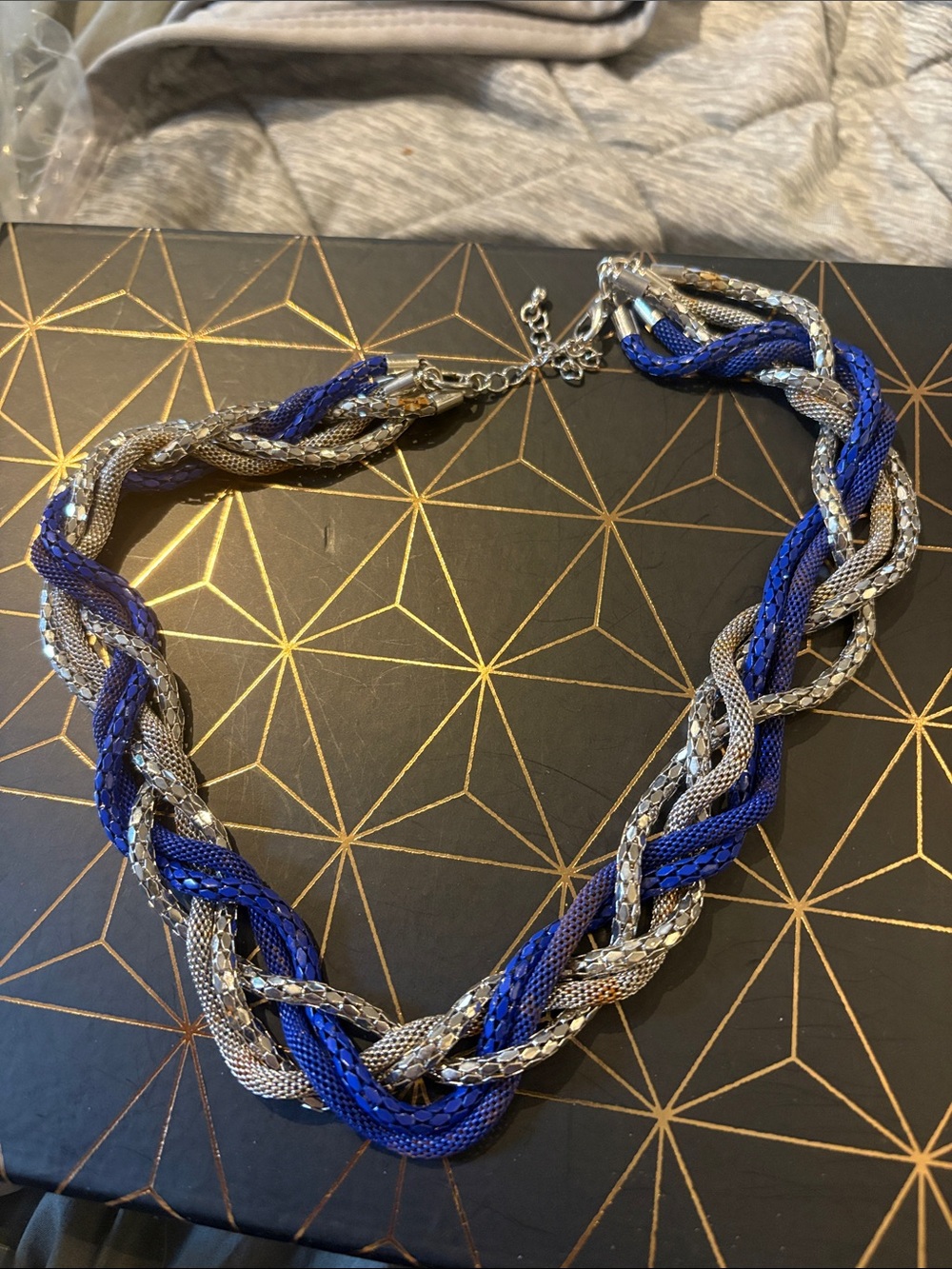 Braided Blue and Silver Statement Necklace - Women Jewelry